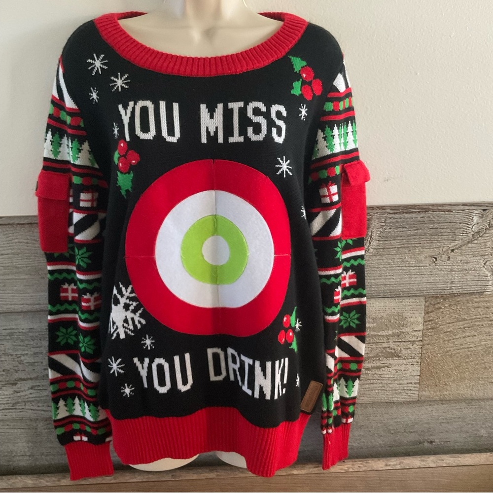 Tipsy Elves Women’s Drinking Game Ugly Christmas Sweater Size Large (N1)